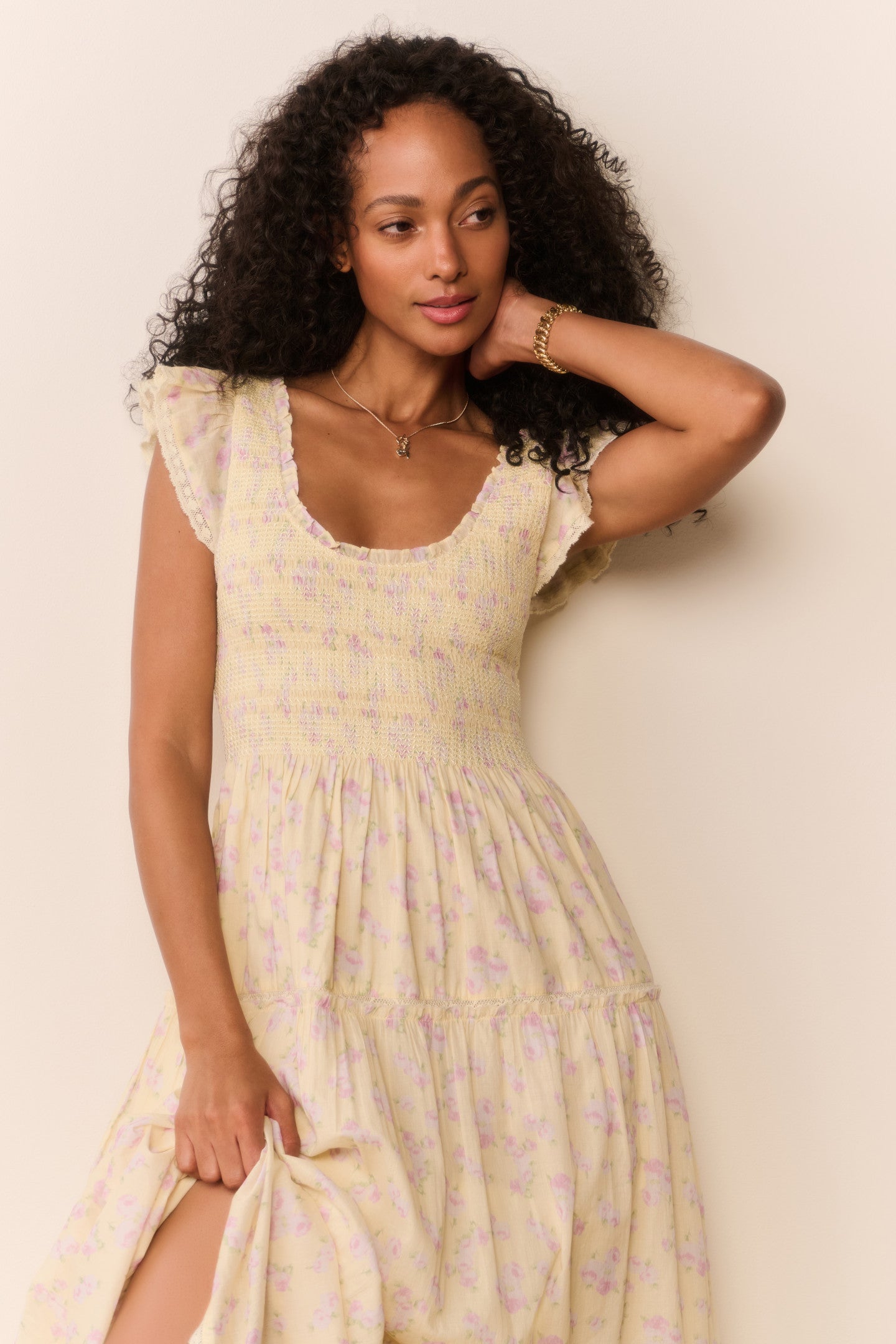 Floral Smocked Ruffle Short Sleeve Maxi Dress | LoveShackFancy