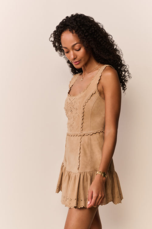 Chrysanthe Suede Eyelet Mini Dress