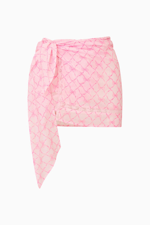 Pink bow print wrap coverup on a white background