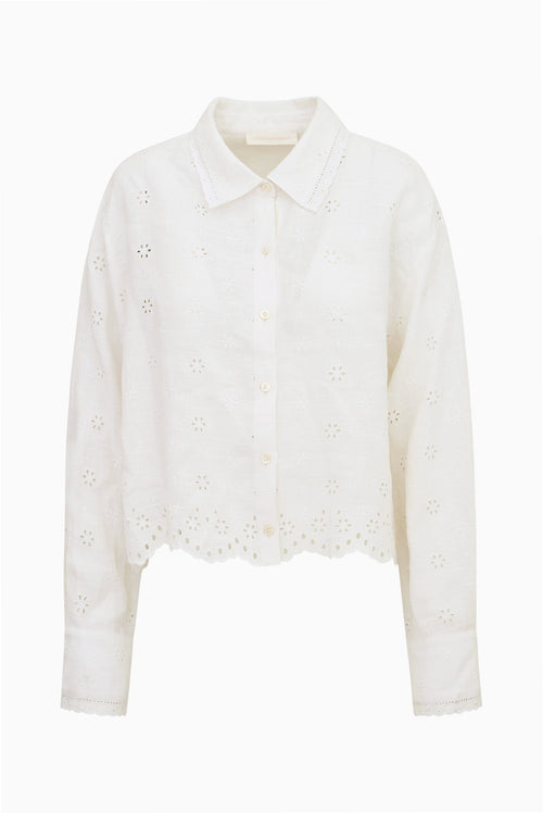 Delano Eyelet Linen Button-Up Top