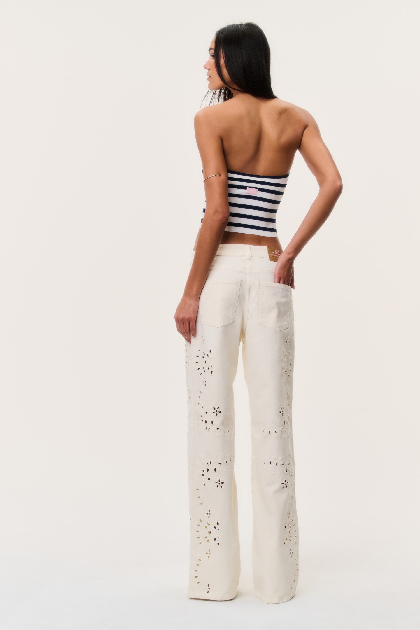 Eyelet Wide Leg Full Length 5 Pocket Pant | LoveShackFancy