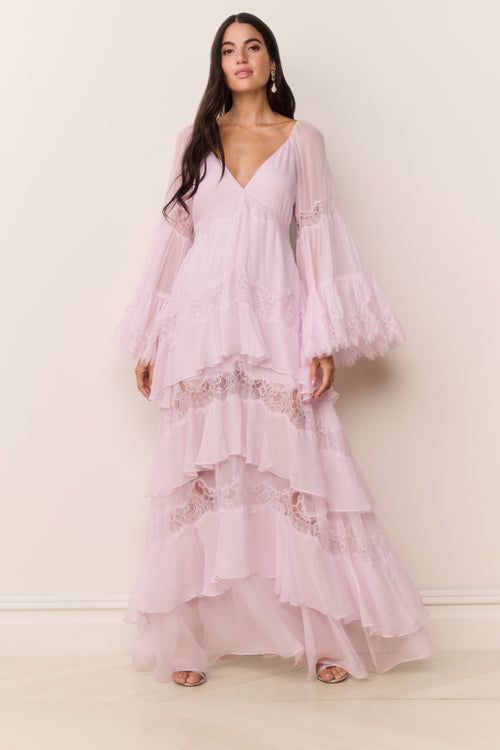 Devina Silk Chiffon Lace Maxi Dress