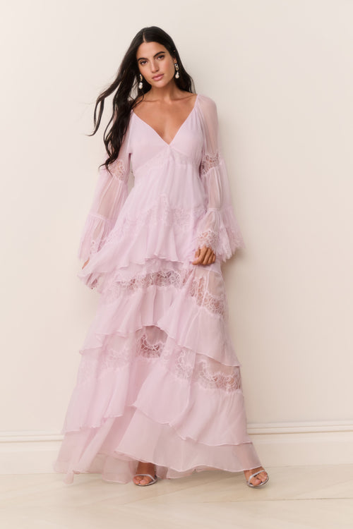 Devina Silk Chiffon Lace Maxi Dress