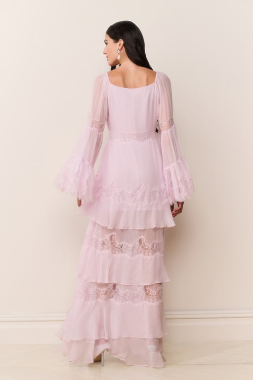 Devina Silk Chiffon Lace Maxi Dress