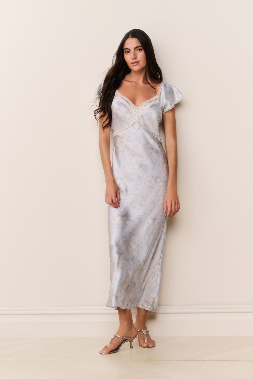 eLINE Silk Floral Maxi Dress Snowdrop Blue / Xs
