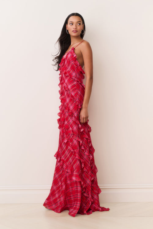 Ellietta Tartan Ruffle Maxi Dress