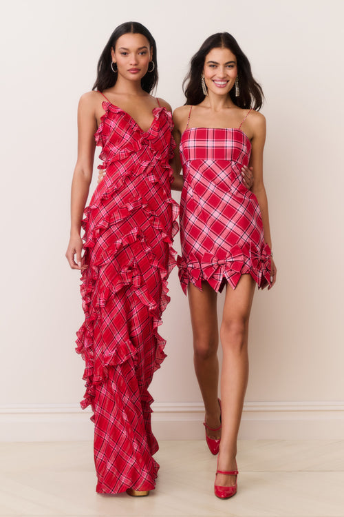 Ellietta Tartan Ruffle Maxi Dress
