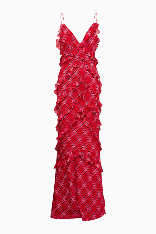 Ellietta Tartan Ruffle Maxi Dress