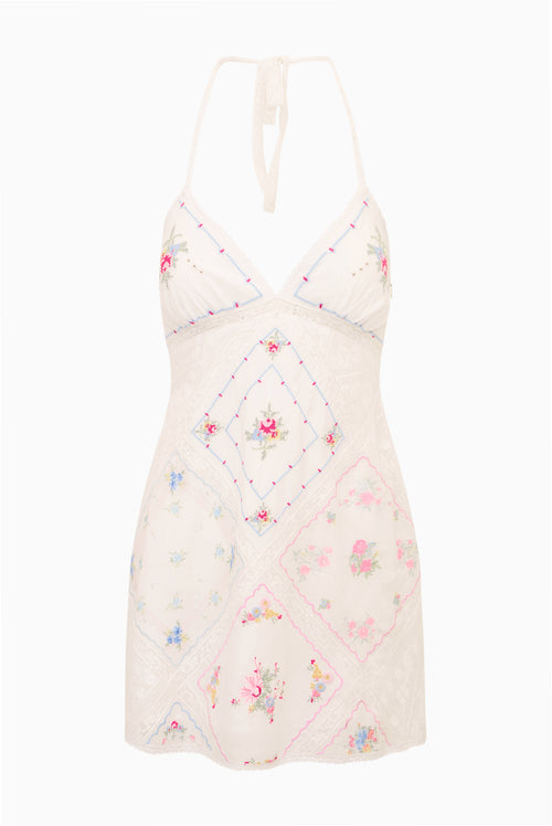 Elira Embroidered Patchwork Mini Dress