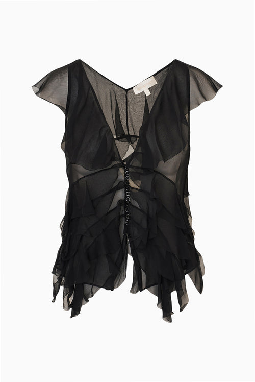 Elvareen Silk Ruffle Top