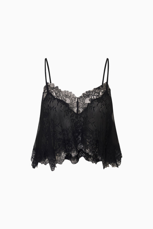 Black lace camisole on a white background