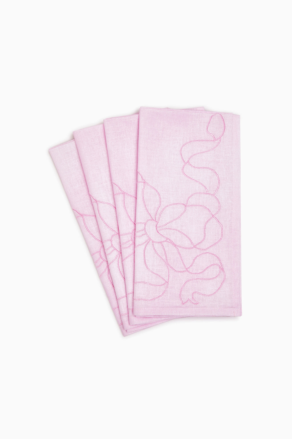 Embroidered Linen Bow Napkins Set 4