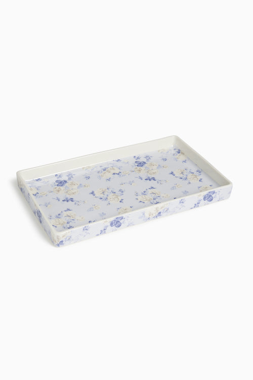 Rectangular tray with floral pattern on a white background