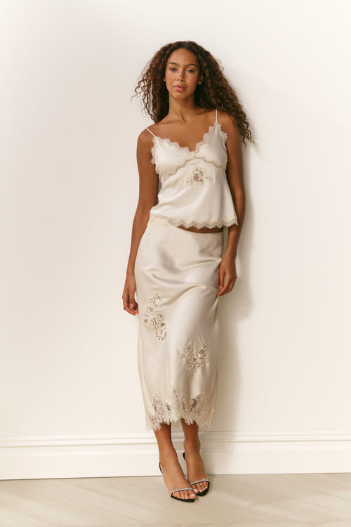 Vivia Satin Lace Midi Skirt