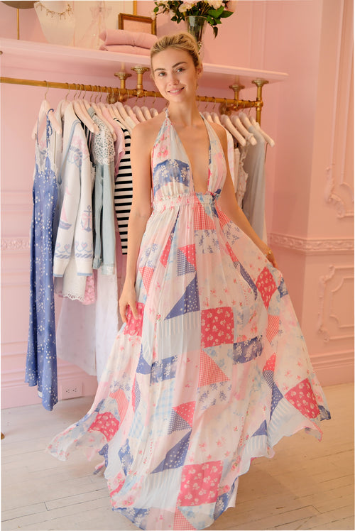 Fancy Patchwork Halter Maxi Dress
