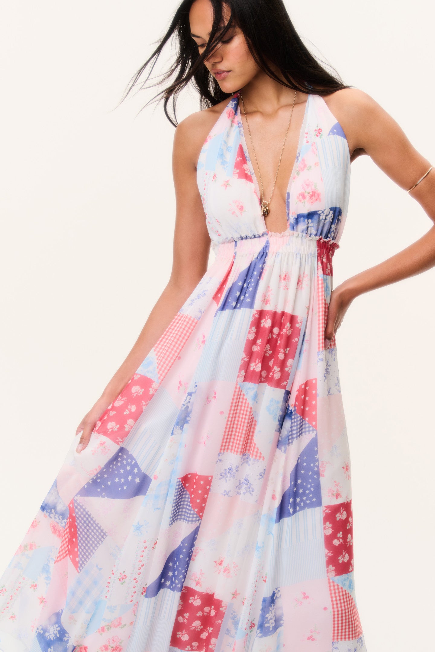 patchwork halter maxi dress LoveShackFancy Women's Patchwork-Print Halter Maxi Dress - Blueberry Sundae