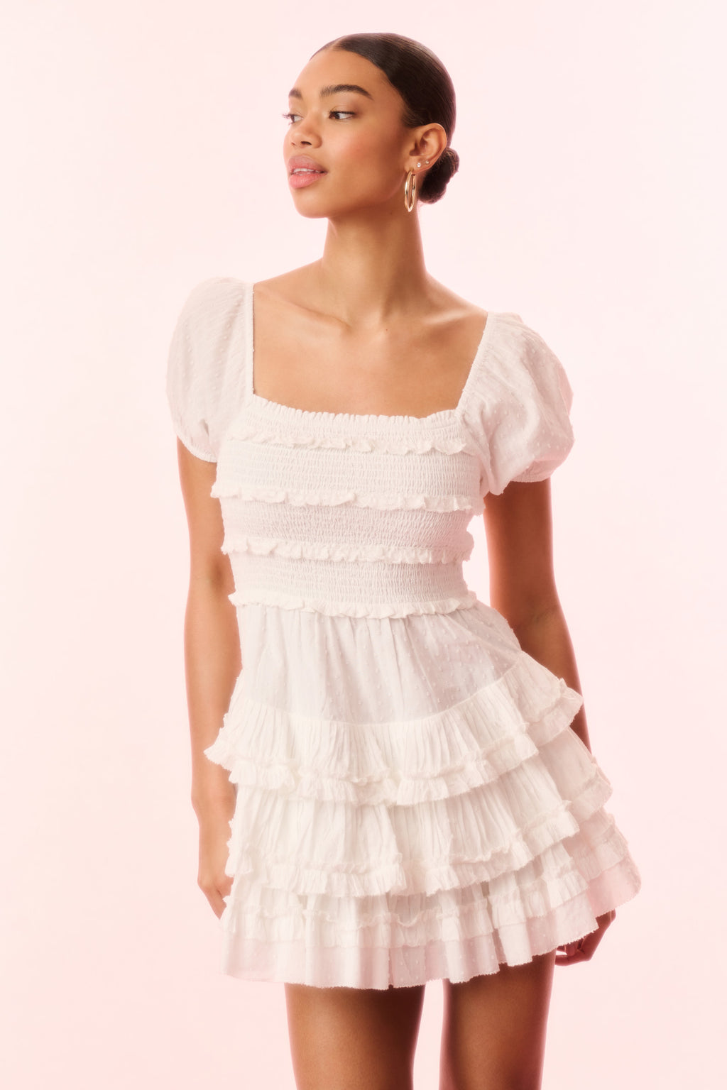 mahoney smocked ruffle mini dress LoveShackFancy Fellows Cotton Dobby Mini Dress