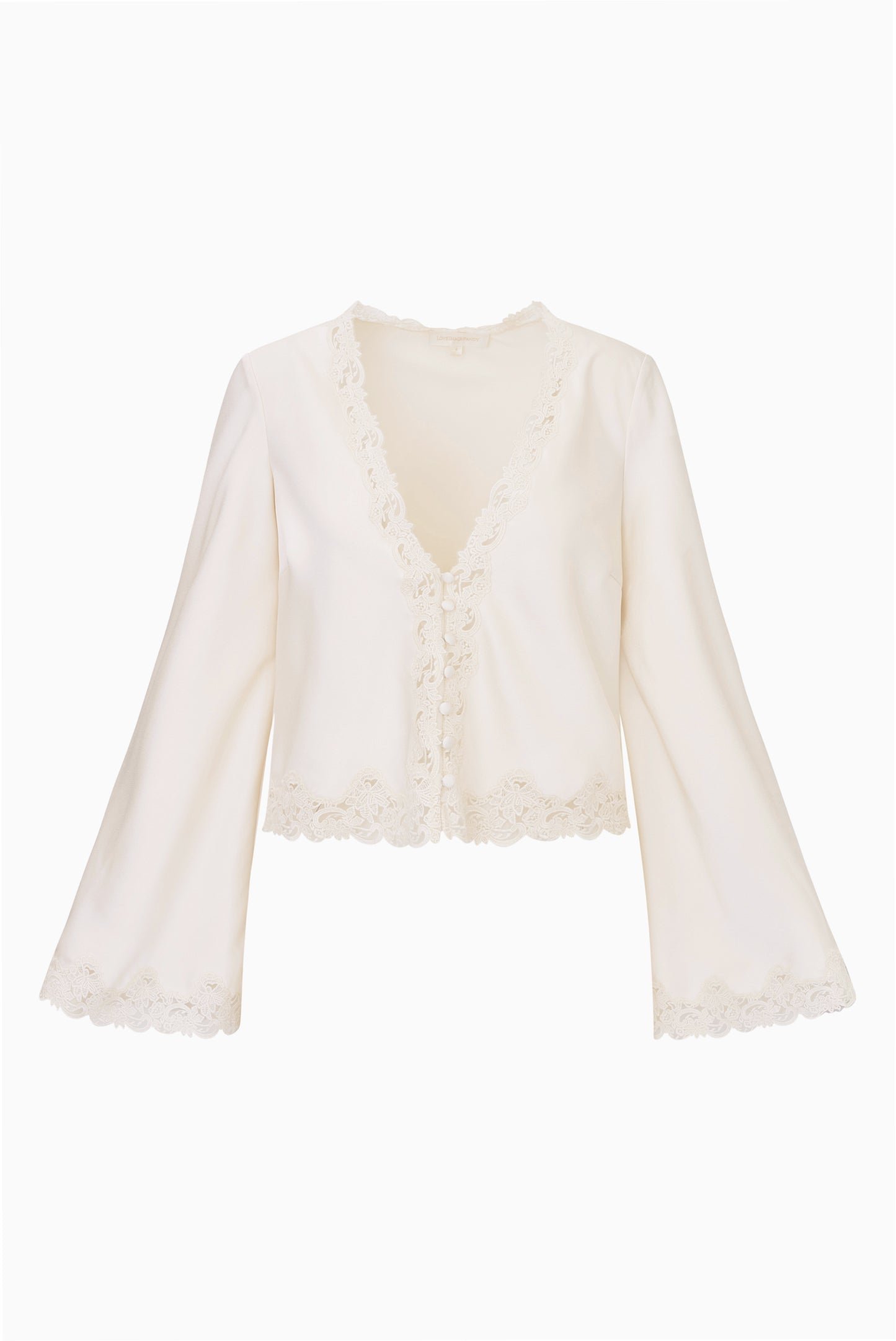 Fioretta Lace V-Neck Bell Sleeve Blouse | LoveShackFancy