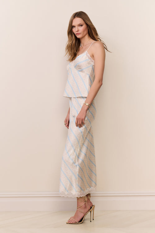 Kalo Floral Stripe Midi Skirt