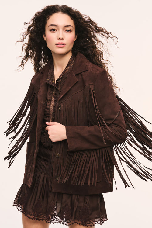 Geraline Chocolate Suede Fringe Jacket