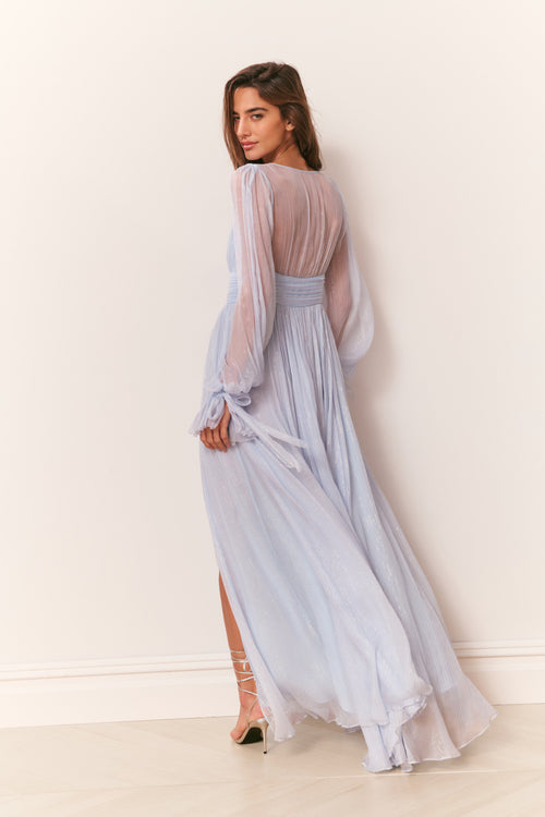 Galatea Metallic Silk Chiffon Maxi Dress