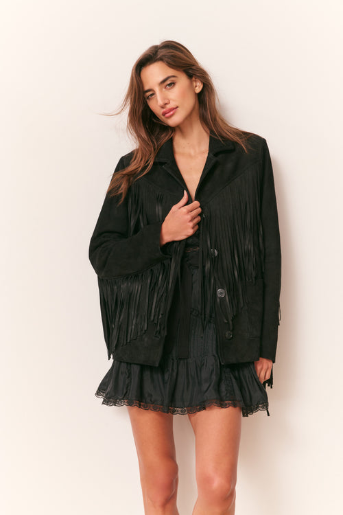 Geraline Black Suede Fringe Jacket