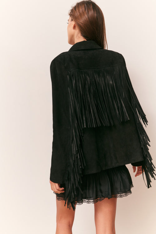 Geraline Black Suede Fringe Jacket