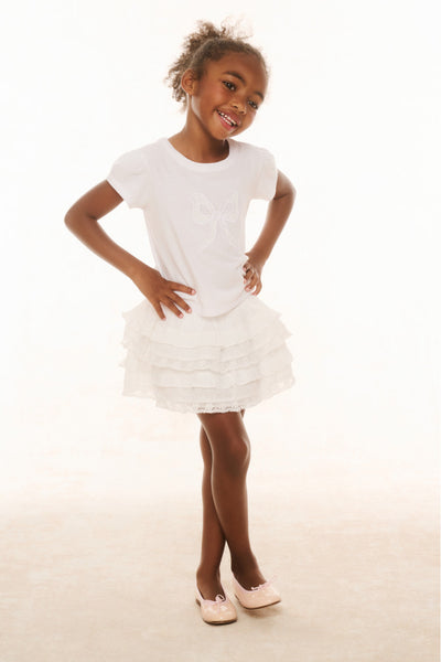 Girls Cotton Ruffle Lace Tiered Mini Skirt | LoveShackFancy
