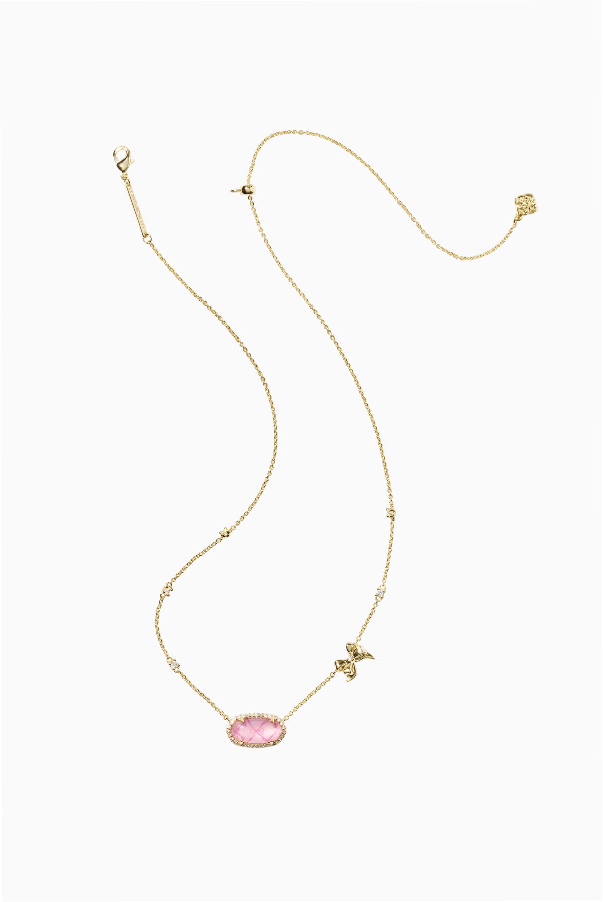 Kendra Scott x LoveShackFancy Elisa Pave Frame Pendant Necklace - GOLD BABY BOW LATTICE RASBERRY ROSE