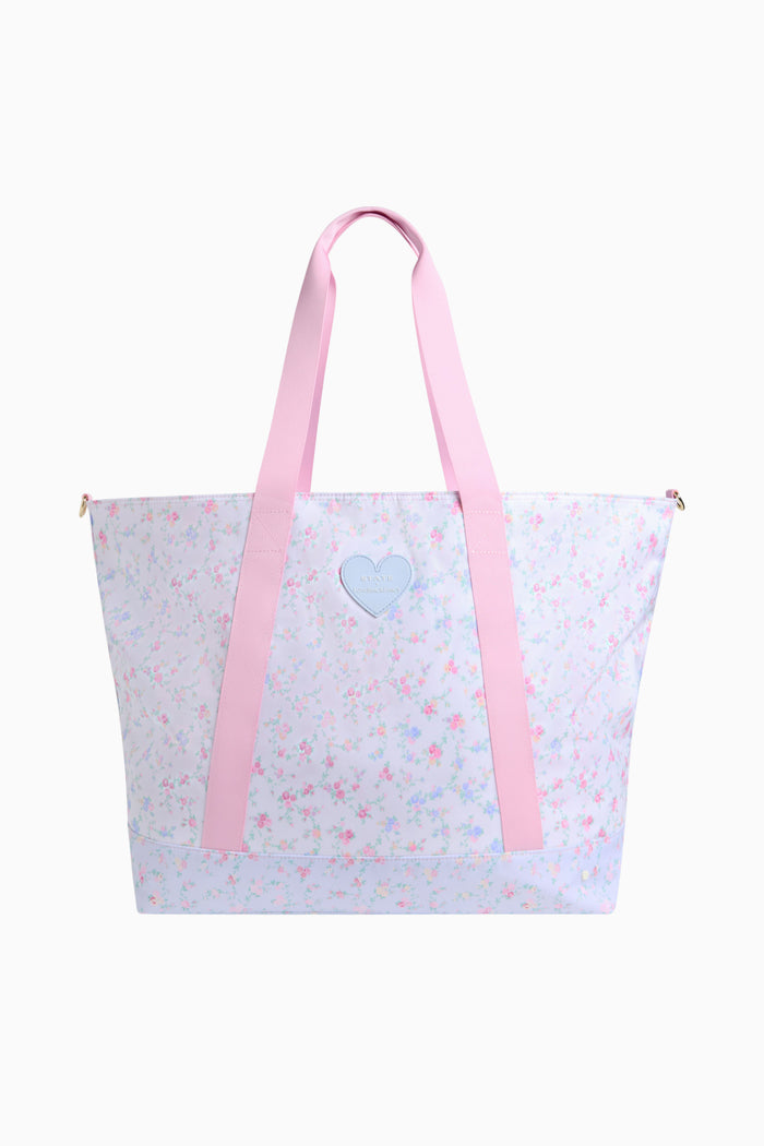 Tote bag with pink straps and a floral design on a white background - Customized
