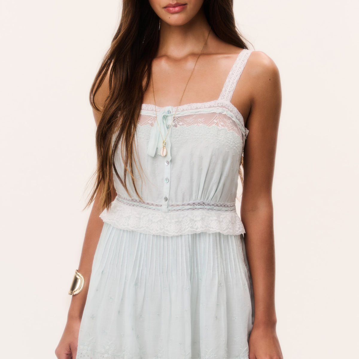 Eyelet Lace Sleeveless Square Neck Mini Dress | LoveShackFancy