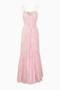 Pink and white floral dress on a white background