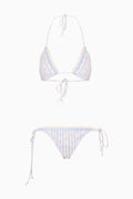 Striped floral bikini set on a white background