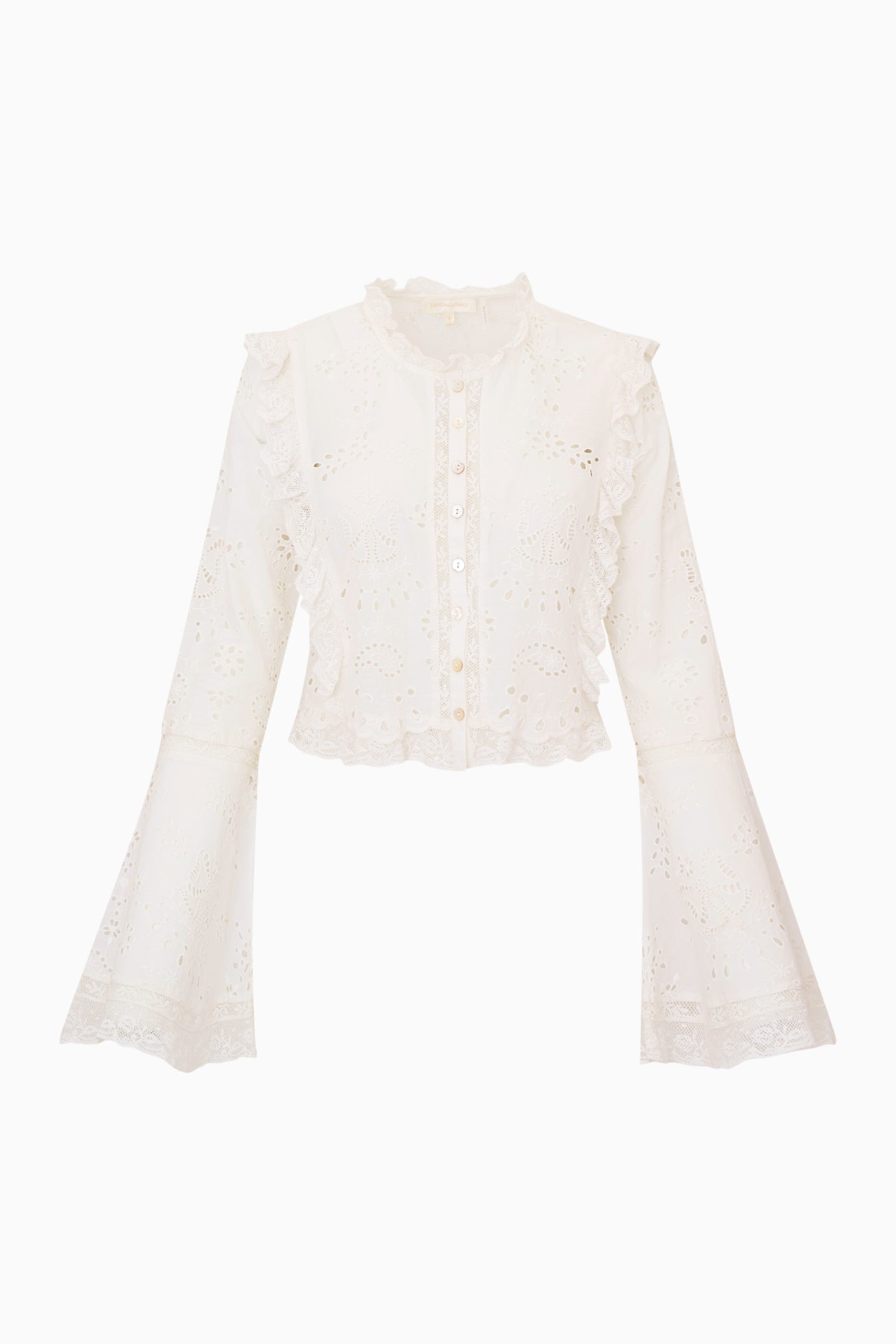 Cotton Eyelet Lace Bell Sleeve Cropped Blouse | LoveShackFancy