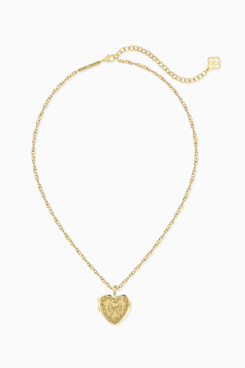 Gold heart-shaped pendant necklace on a white background