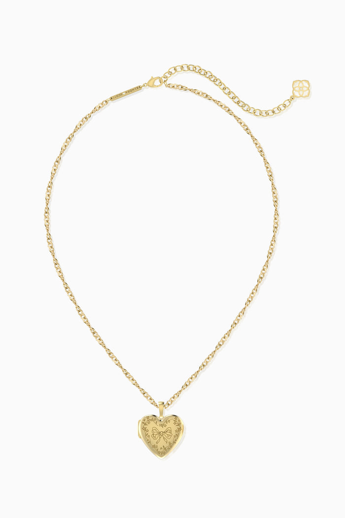 Gold heart-shaped pendant necklace on a white background