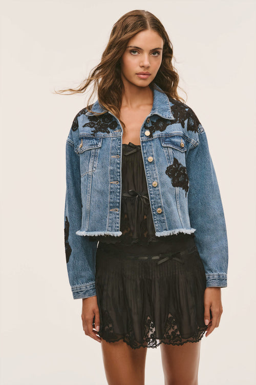 Amana Lace Appliqué Denim Jacket