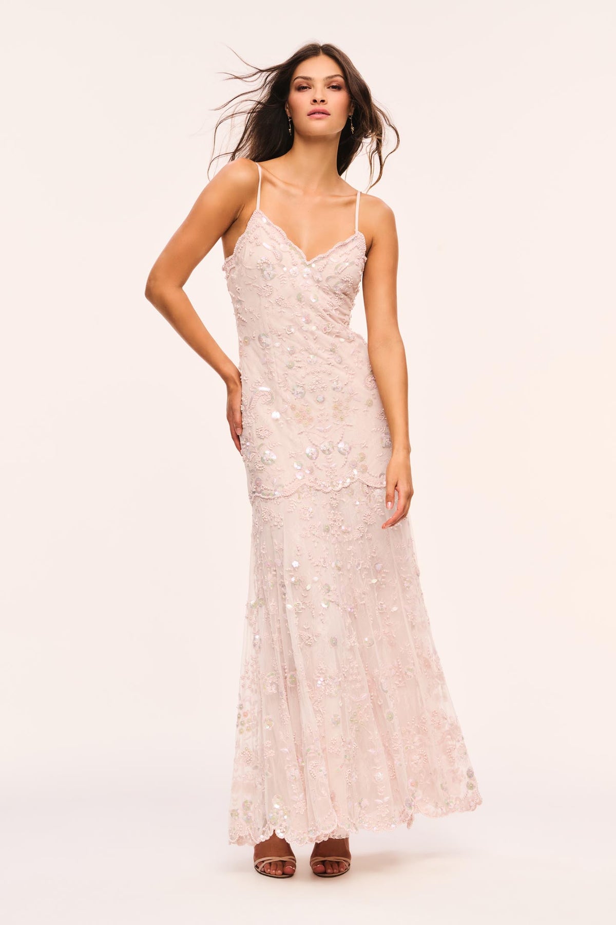 Averine Pearl-Embroidered Mesh Gown