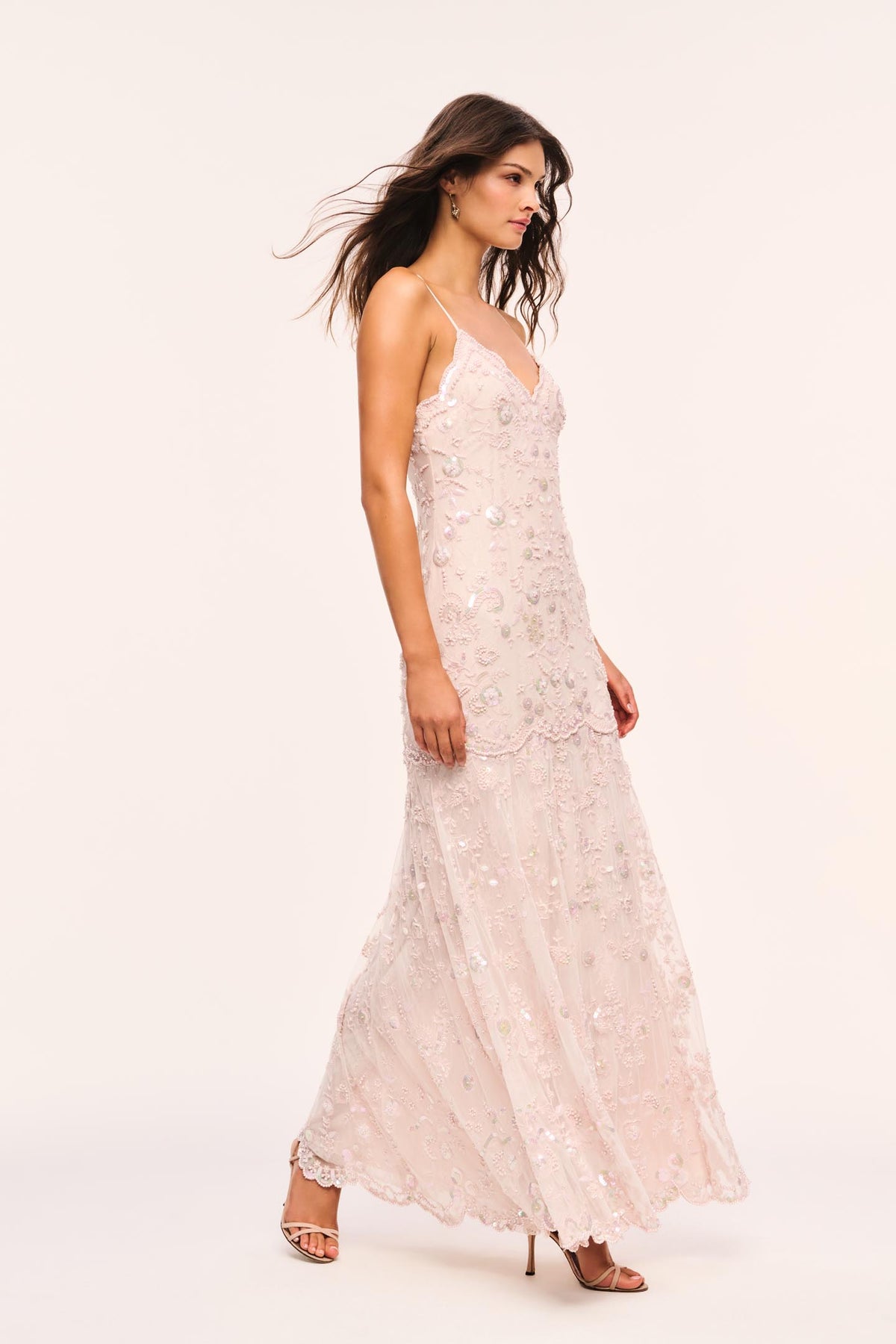 Averine Pearl-Embroidered Mesh Gown