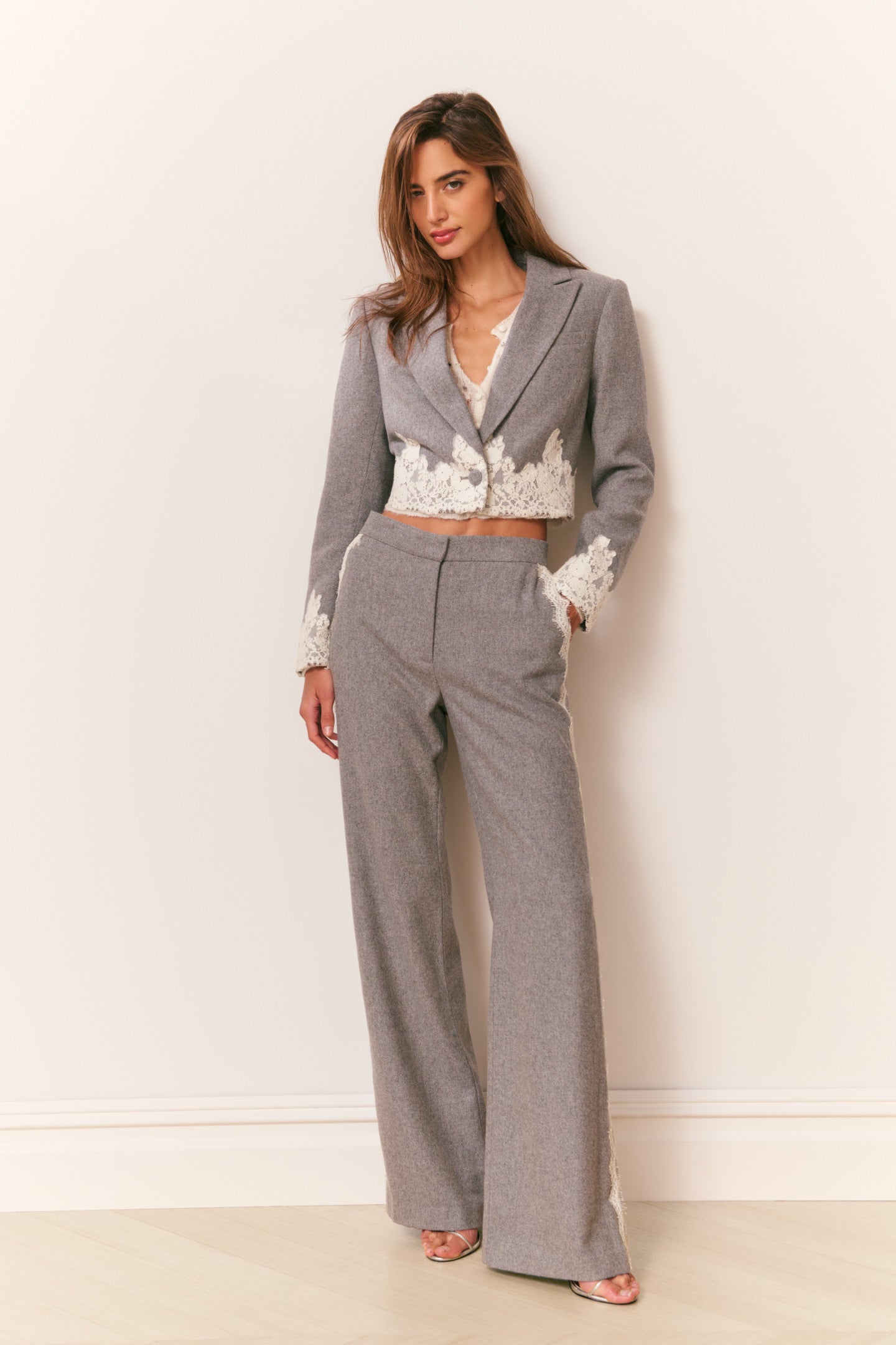 Icarus Cropped Lace-Trimmed Blazer