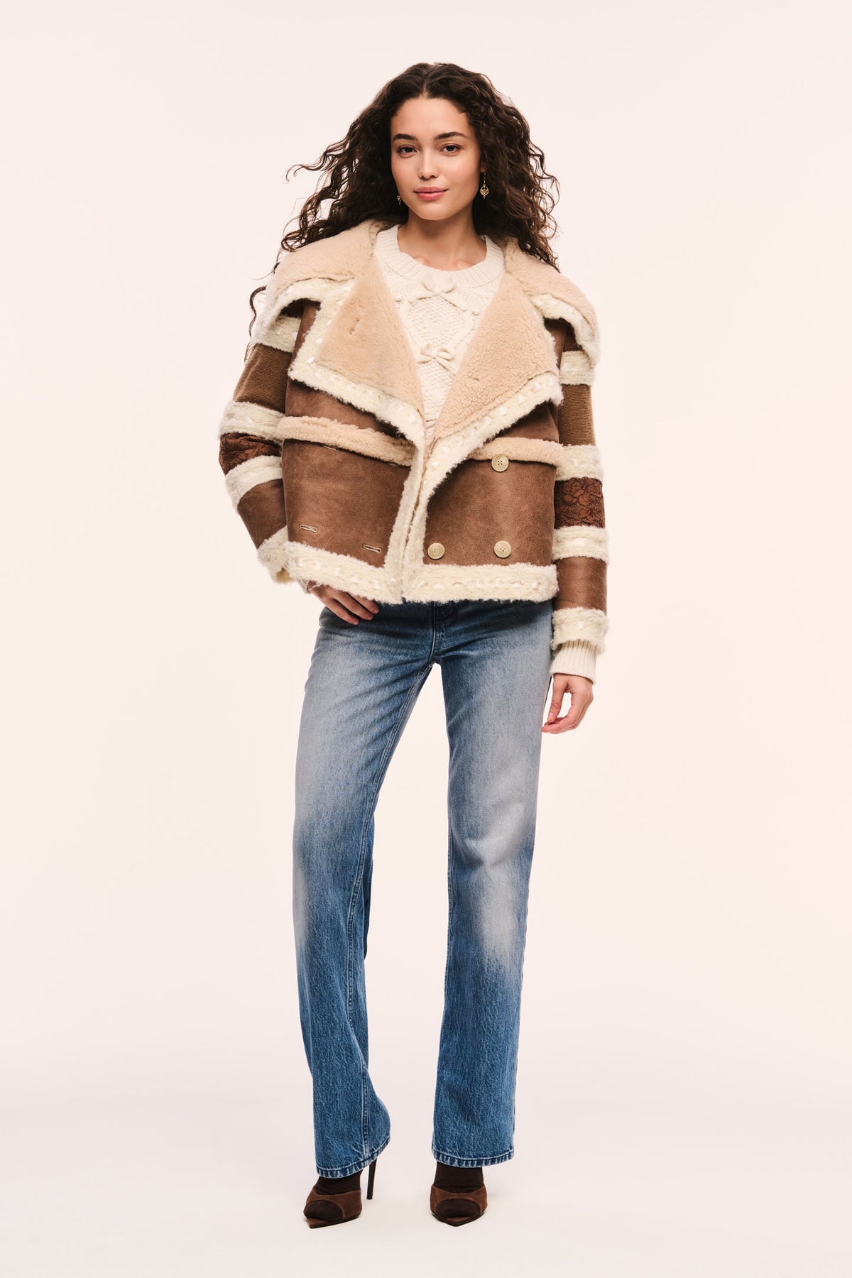 Lirielle Shearling Coat with Ribbon Accents