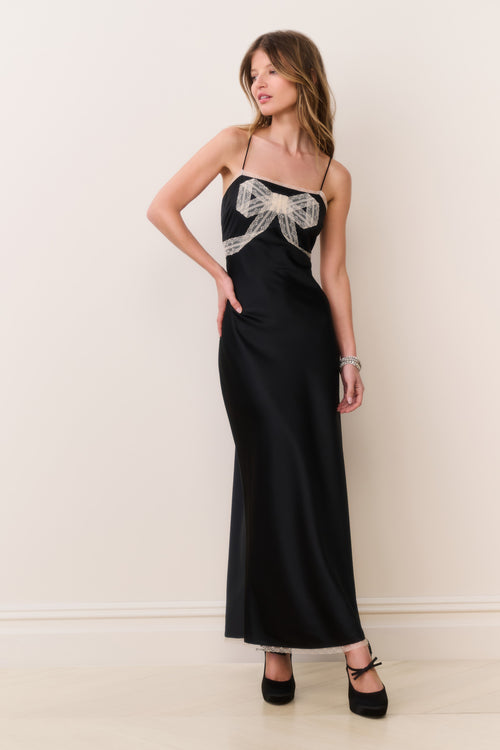 Isolie Lace Bow Crepe Maxi Dress