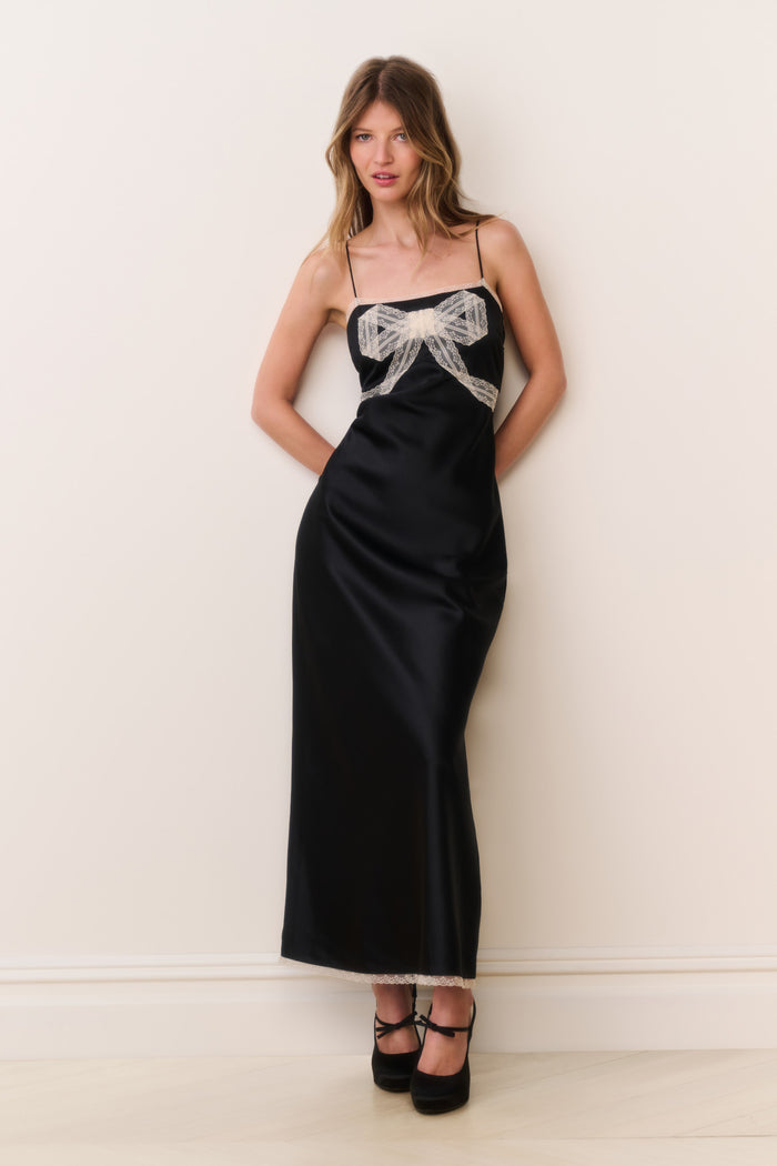 Isolie Lace Bow Crepe Maxi Dress