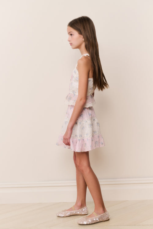 Tween Jessamine Mixed Print Top