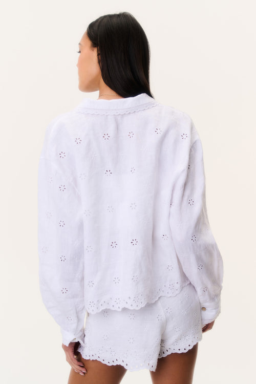 Delano Eyelet Linen Button-Up Top