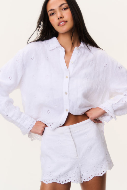 Delano Eyelet Linen Button-Up Top