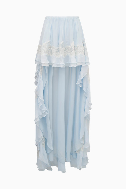 Jolina Silk Chiffon Lace High-Low Skirt