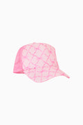Pink bow patterned cap on a white background