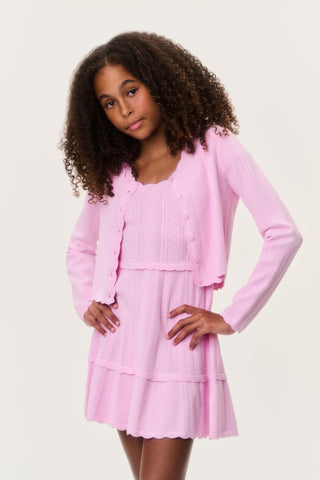 Tween Stretch Pointelle Gemna Cardigan