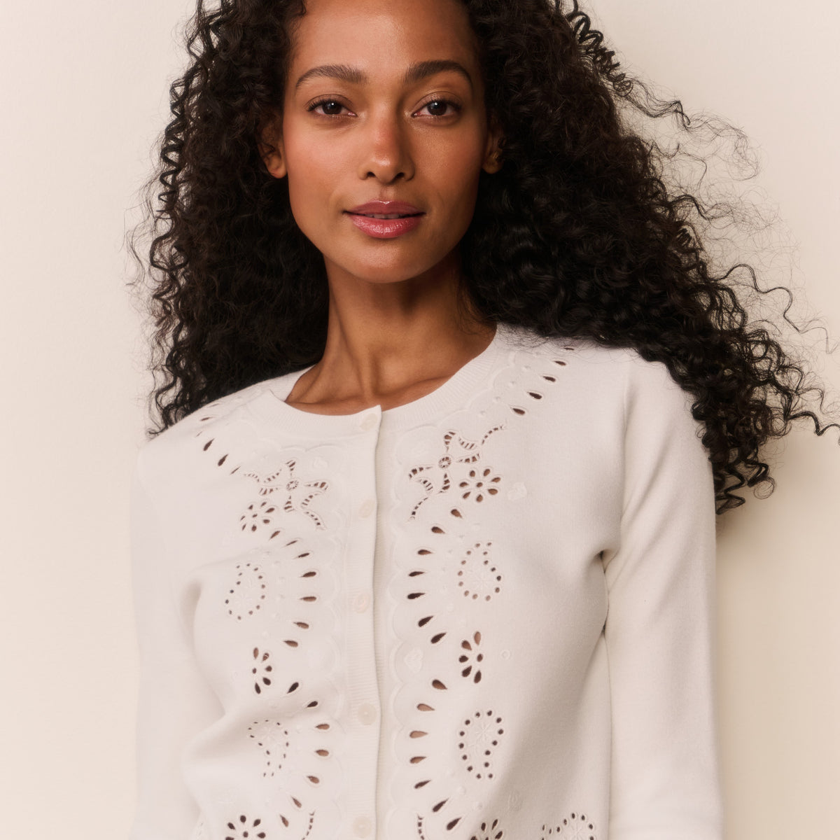 Leda Bandana Eyelet Knit Cardigan
